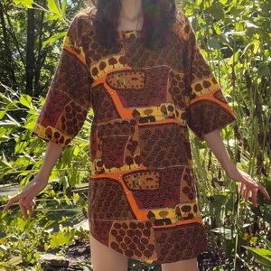 🌞RARE vintage 1970’s hand made in Japan novelty patchwork print tunic🌾